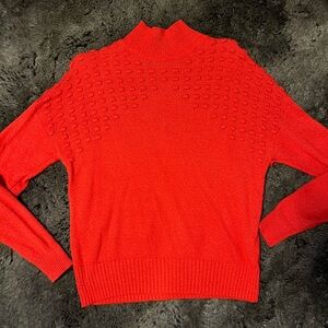 Women's Red Textured Turtleneck Sweater